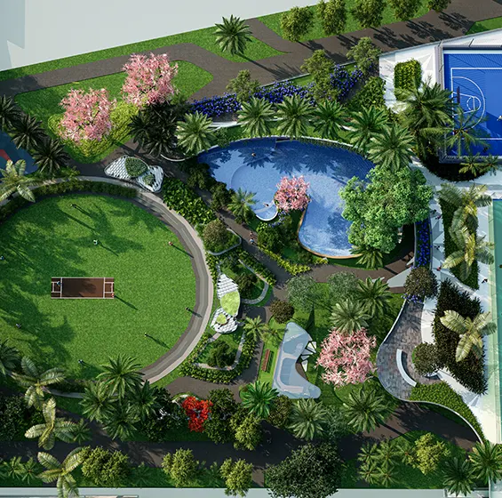 Aerial Amenities with Building